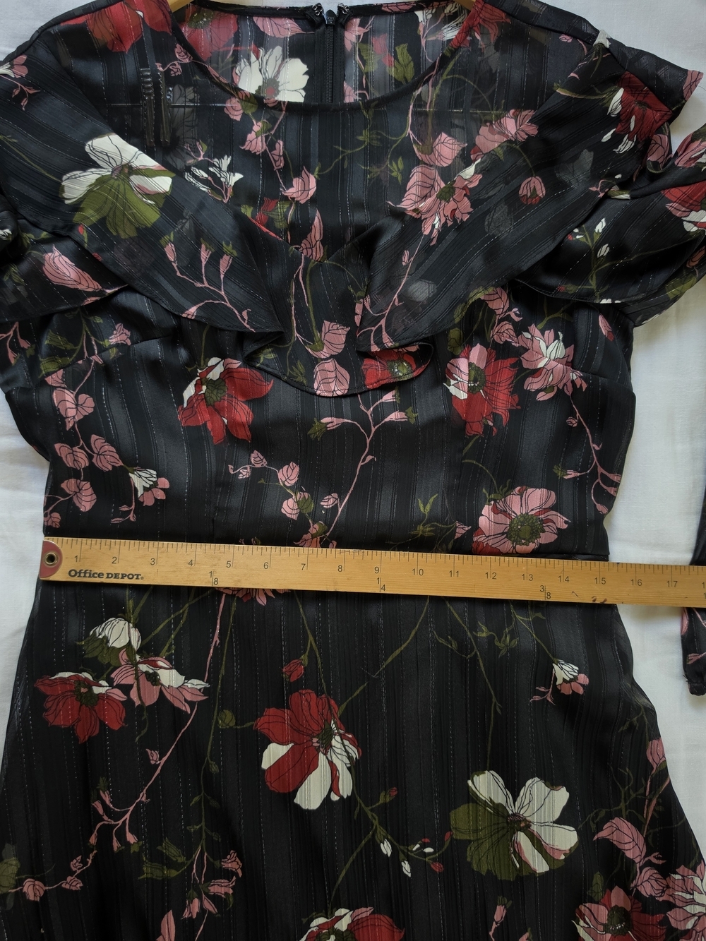 Adrianna Papell Black Floral Long-Sleeve Ruffle Dress with Pink & Red Blooms - Picture 4 of 9